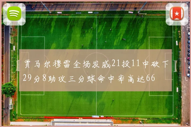 贾马尔穆雷全场发威21投11中砍下29分8助攻三分球命中率高达66